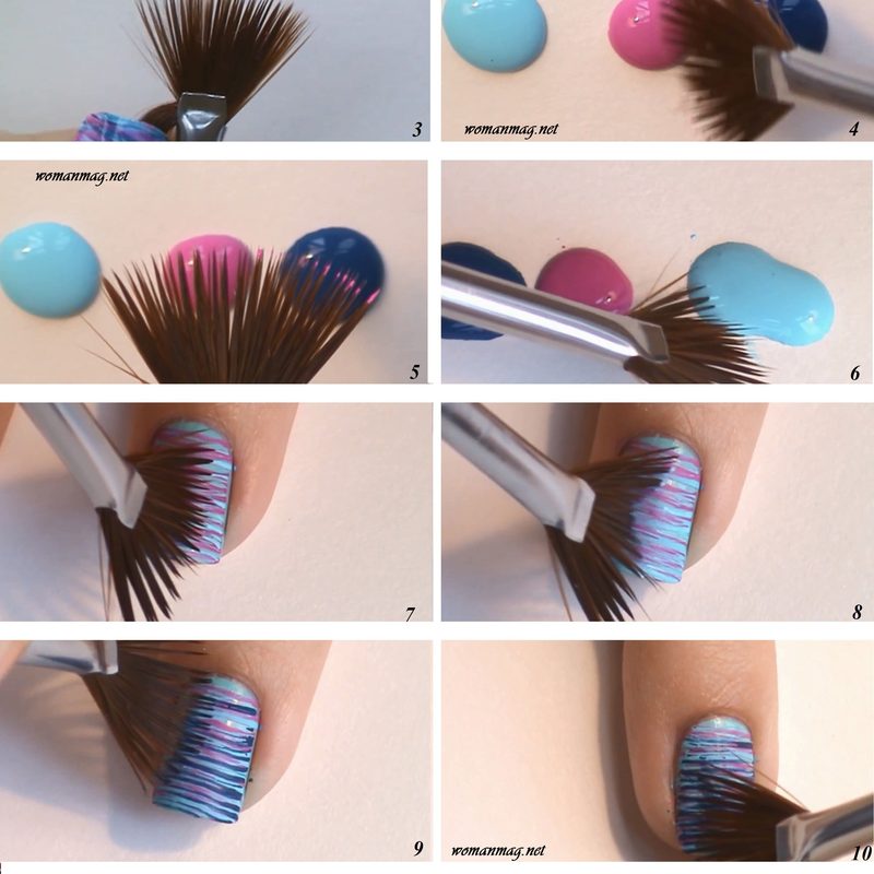 Nail technician using a fine nail design paint brush for detailed nail art