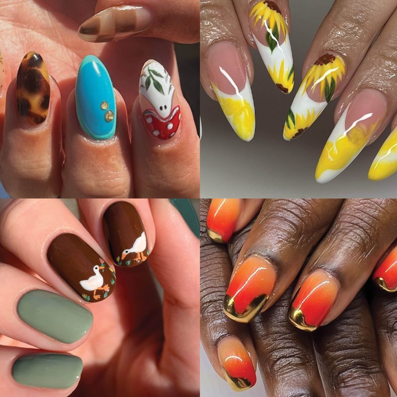 neon yellow nails styled alongside black and white nail designs