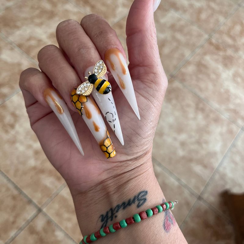 all white nails with design