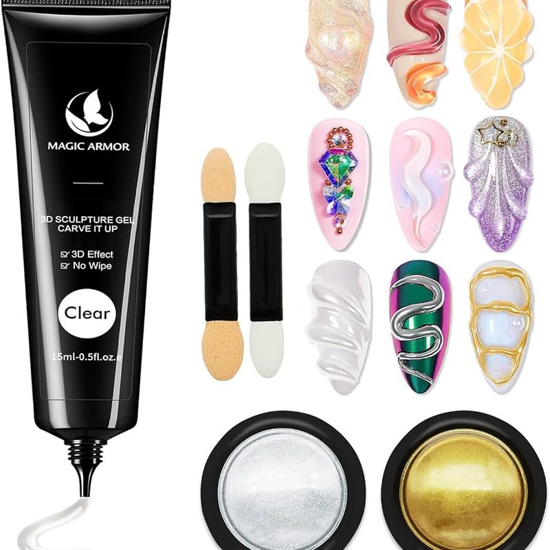 assorted acrylic powders and colored gels used in 3d nail design