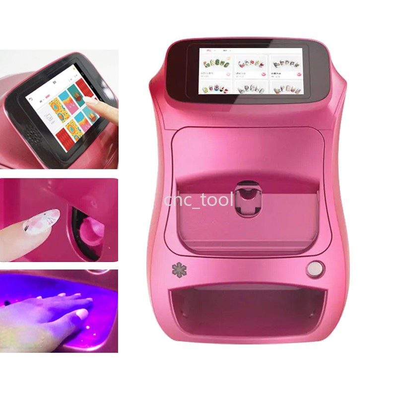 close-up of a modern nail art machine applying a design
