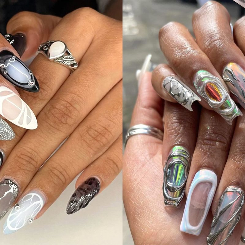concept image showing futuristic nail art technology with digital interface
