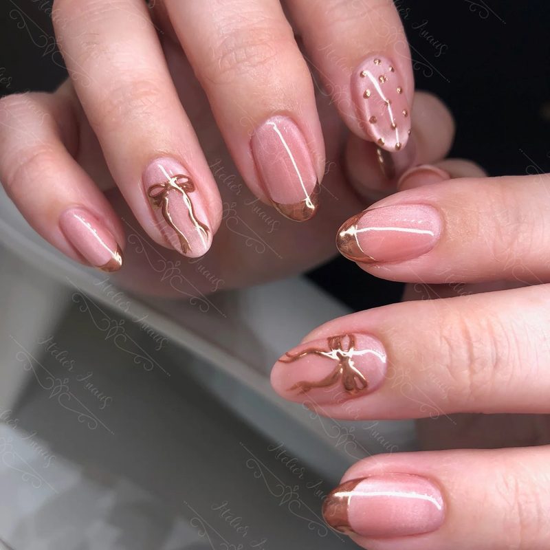 hands showing a variety of nude nail polish designs