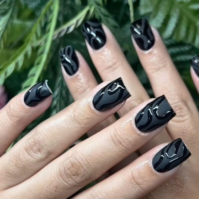 matte nails with glossy design