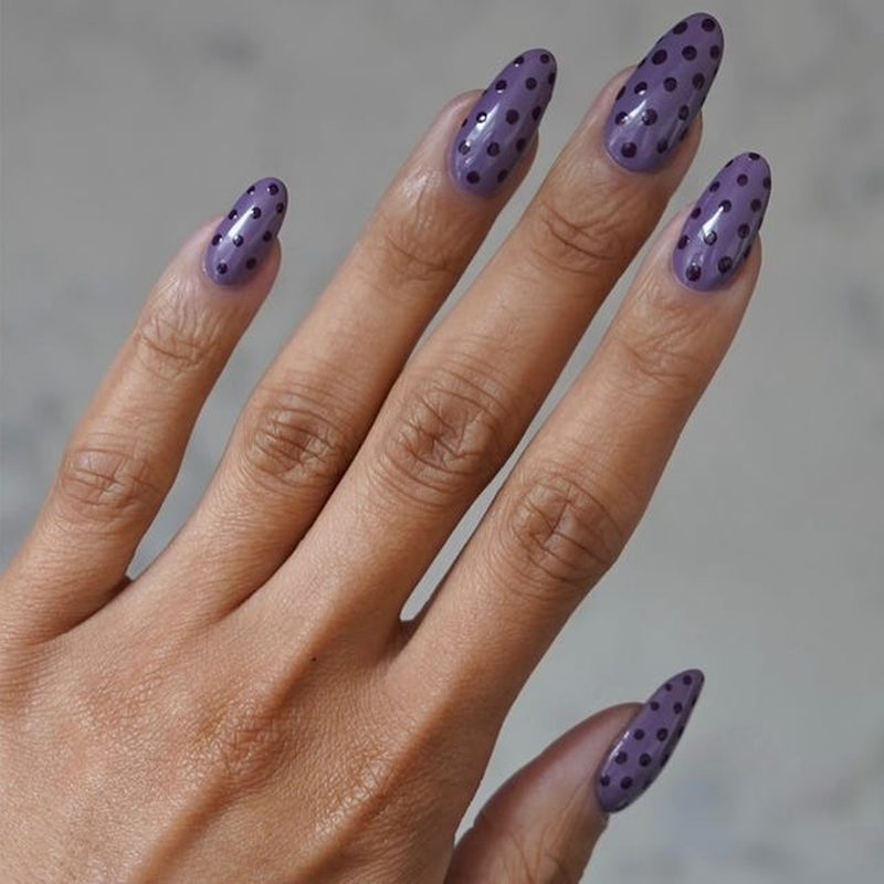 simple purple nail designs featuring ombré and polka dot patterns