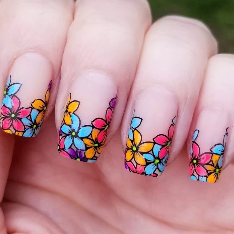 spring themed nail art pen designs with pastel flowers