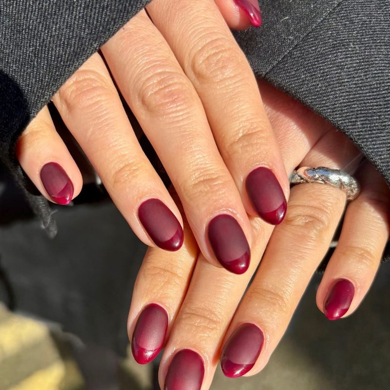 variety of matte nails with glossy design showcasing French tips and geometric patterns