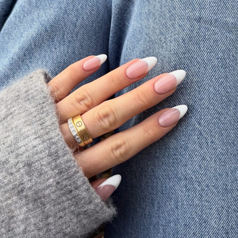 white nail tips paired with seasonal nail colors