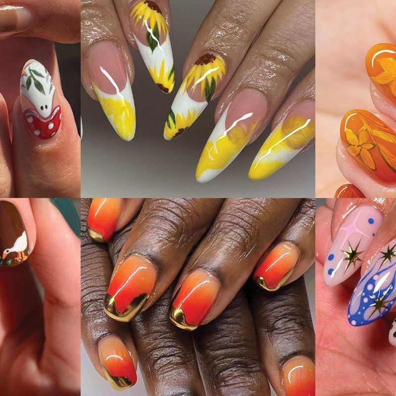 autumn-inspired back to school nails with burnt orange and burgundy shades