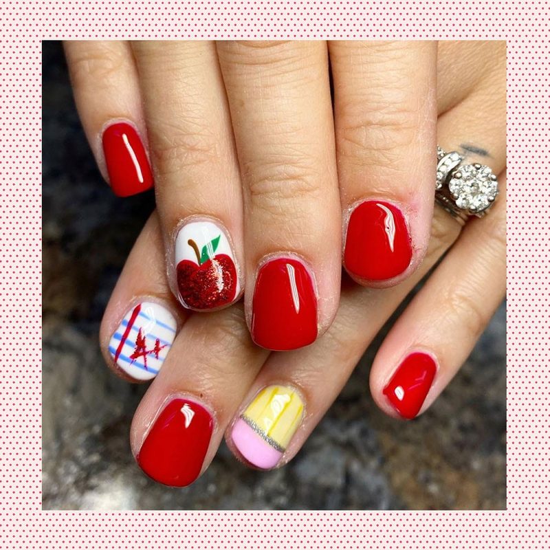 colorful geometric nail art designs perfect for back to school