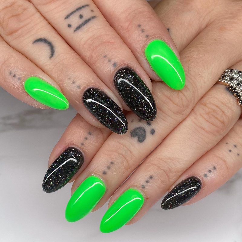 lime green and black nail designs