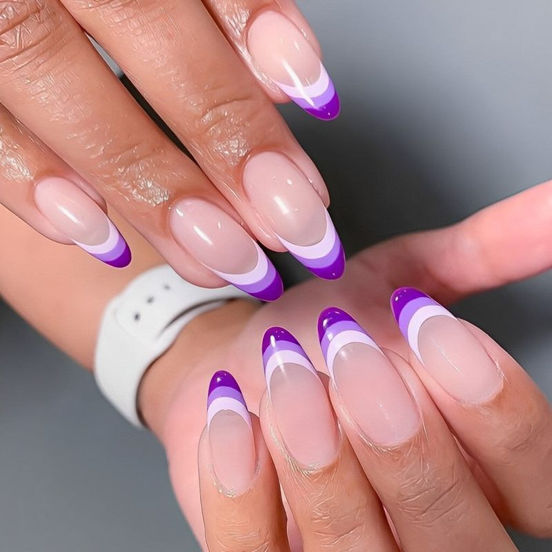 purple tip nails featuring simple line art nail designs