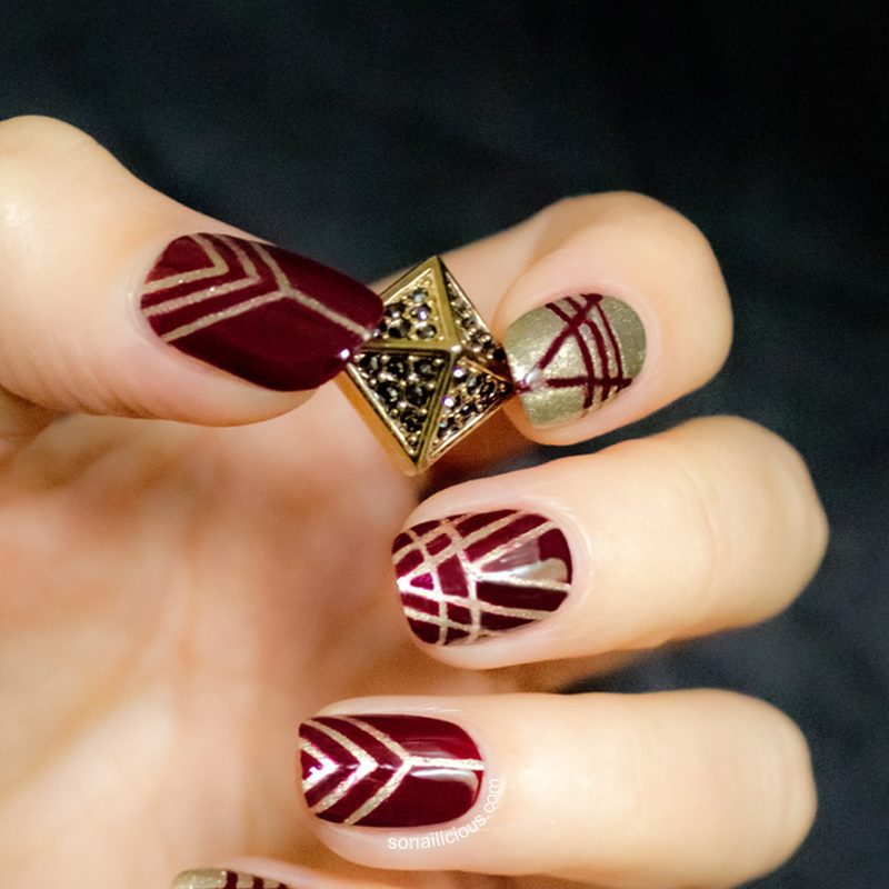 seasonal art deco nail designs featuring metallics and jewel tones