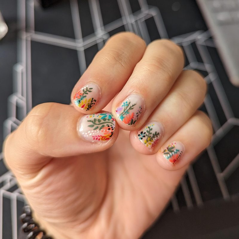 short nails with delicate floral spring nail designs