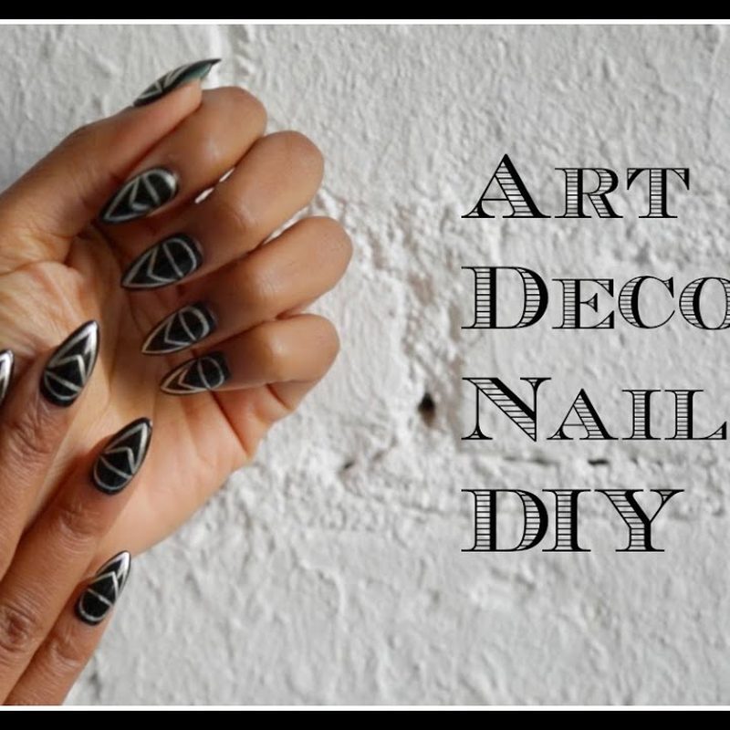 step-by-step DIY art deco nail design with striping tape and metallic polish