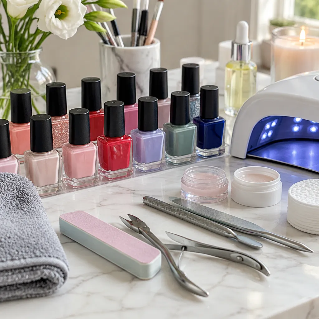 Colorful nail polish selection available for gel manicures at Aria Nail Bar.