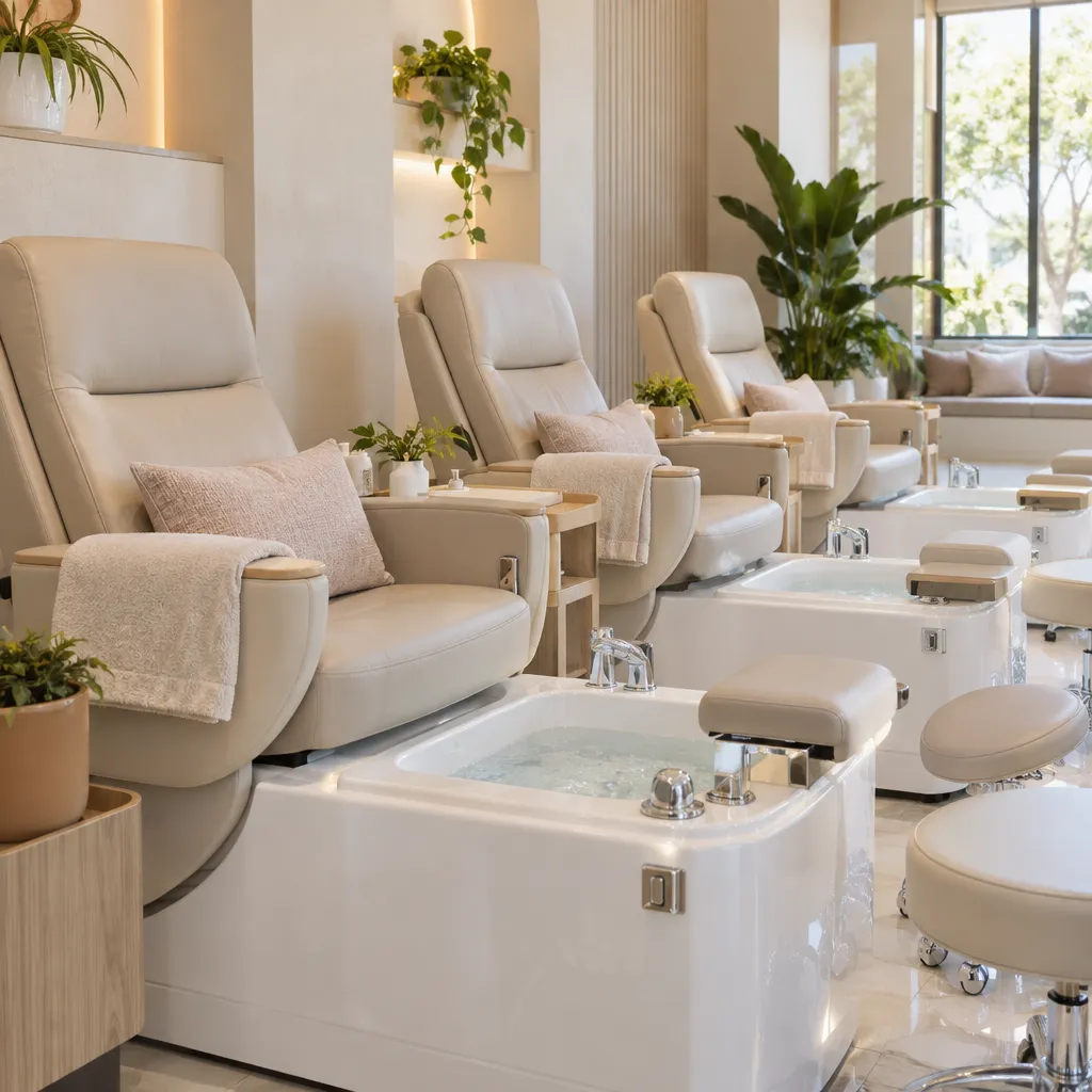 Relaxing pedicure station with soothing ambiance in a nail salon