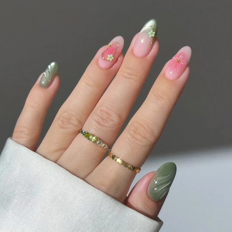 trendy pastel acrylic nails on well-manicured hands